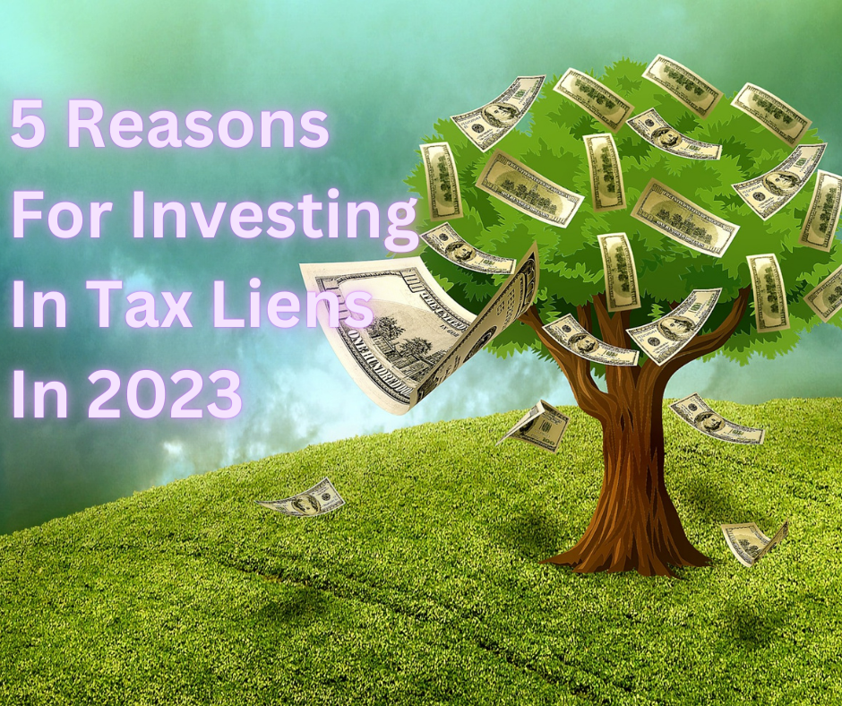 Cash on a tree with title "5 simple reasons for investing in tax liens in 2023"
